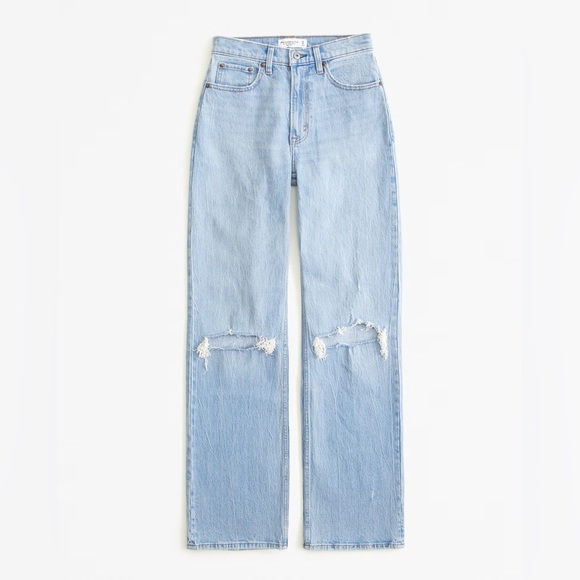 Abercrombie & Fitch Denim - Abercrombie curve love ultra straight high rise distressed jeans